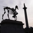 Scheletro cavallo con listino borsa appeso a zampa: scultura divide Londra05