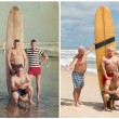 Marine in posa con tavola da surf stessa FOTO 50 anni dopo