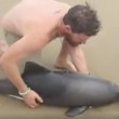 Delfino spiaggiato, ragazzo lo salva VIDEO e FOTO virali555