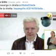 Un'immagine di Julian Assange da un tweet di Beppe Grillo. Il fondatore di Wikileaks è intervenuto a 'Italia 5 Stelle' a Palermo in collegamento video dall'ambasciata dell'Ecuador a Londra, dove è rinchiuso da sei anni