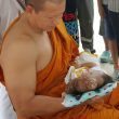 Bambina nata cieca, senza cranio, col labbro leporino, è islamica, la cura un monaco buddista
