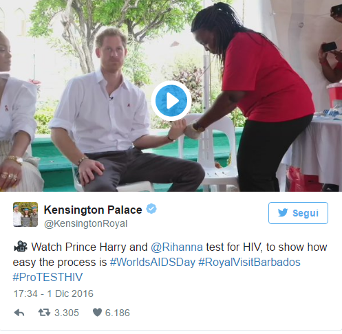 YOUTUBE Giornata contro Aids, Rihanna e il principe Harry fanno test Hiv a Barbados2