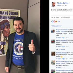 Salvini su Facebook con maglia di Trump e poster indiani d'America: schizofrenie pop