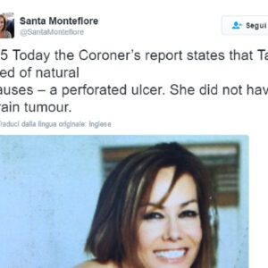 Tara Palmer-Tomkinson "non è morta per tumore al cervello". Il tweet della sorella