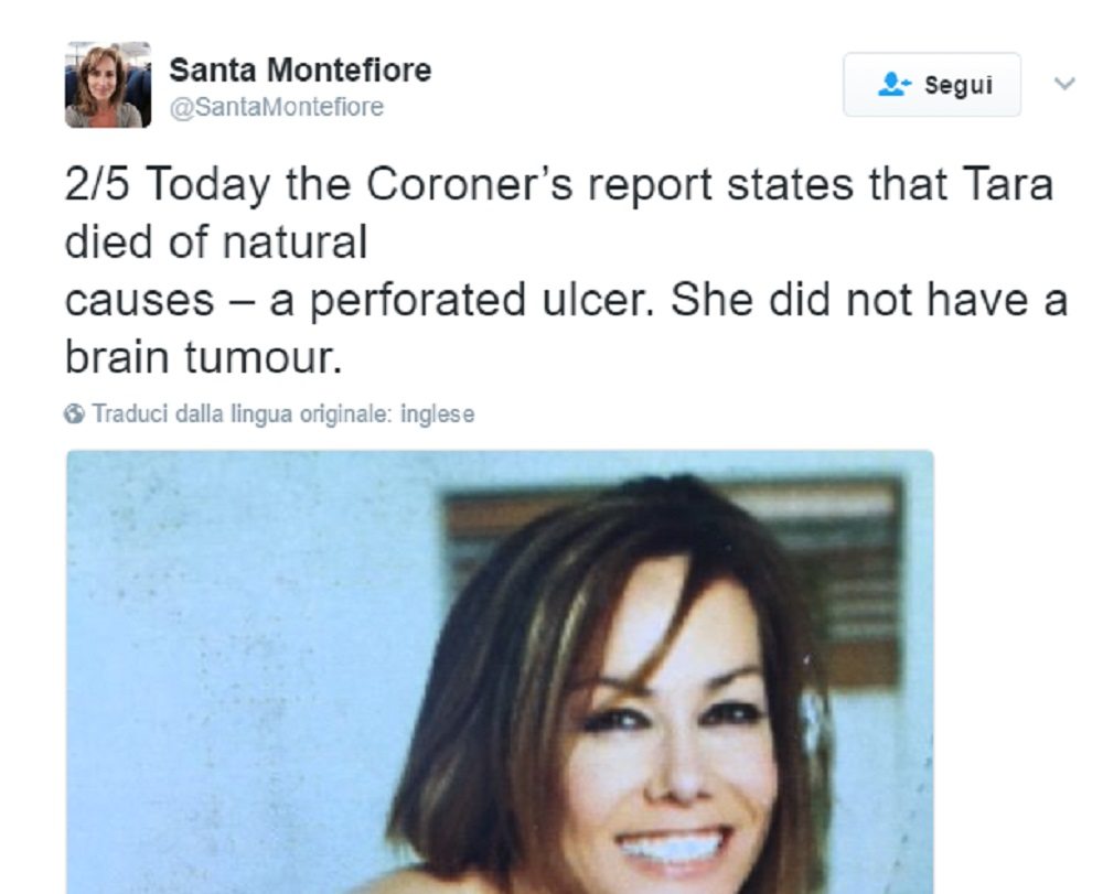 Tara Palmer-Tomkinson "non è morta per tumore al cervello". Il tweet della sorella