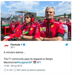 Formula 1, minuto di silenzio in ricordo di Sergio Marchionne in Ungheria