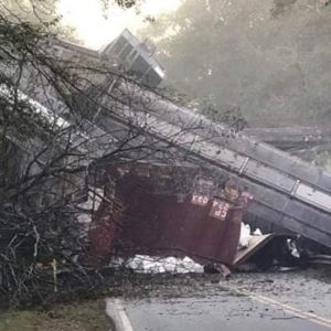 Georgia (Usa), treno deraglia su un cavalcavia, carrozze piene di gas propano cadono in strada