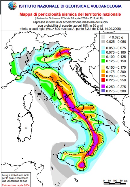 Mappa di pericolosità sismica del territorio nazionale - Elaborazione aprile 2004