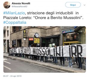 Milano, striscione degli ultrà Lazio vicino Piazzale Loreto: "Onore a Mussolini"