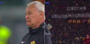 Curva Sud gli dedica striscione, Claudio Ranieri in lacrime in campo FOTO