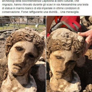 Roma, scavi sotto al Campidoglio: trovata testa di divinità in marmo bianco