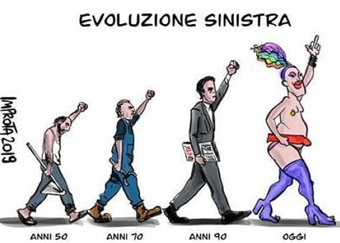 Luca Salerno (Tg2) pubblica vignetta omofoba: la sinistra da operaia a drag queen. Scoppia la polemica, lui la cancella 02