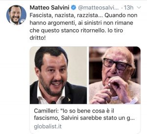 Camilleri diceva: "Salvini mi ricorda gli anni 30 del fascismo". Salvini omaggia lo scomparso