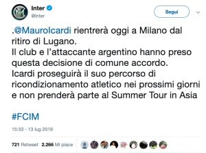 Icardi via dal ritiro, niente tournée con Inter. Juventus si avvicina?