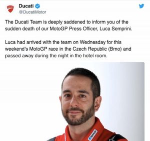 Luca Semprini morto Ducati Brno