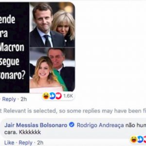 Il post su Facebook commentato da Bolsonaro