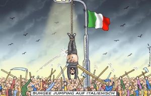 Salvini appeso a testa in giù come Mussolini: vignetta di un giornale tedesco