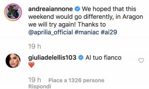 Giulia De Lellis Iannone Instagram per incoraggiarlo per assenza Misano
