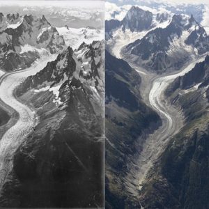 Monte Bianco, ghiacciaio stravolto: foto confronto tra il 1919 e il 2019