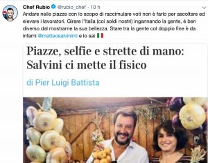 Chef Rubio contro Salvini: "Stare tra la gente col doppio fine è da infami"