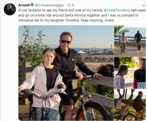 Arnold Schwarzenegger insieme a Greta Thumberg