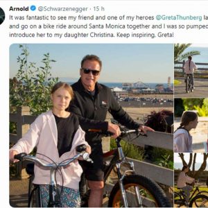 Arnold Schwarzenegger insieme a Greta Thumberg