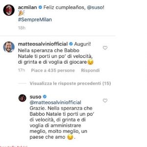 Salvini punzecchia Suso su Instagram e lui risponde così