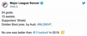 MLS schiaffo Ibrahimovic Carlos Vela miglior calciatore campionato 