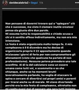 Calabria si scusa su Instagram per la festa dopo Atalanta-Milan 5-0