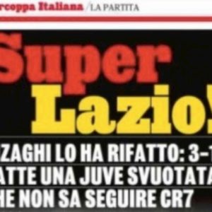 Lazio vince Supercoppa, Gazzetta usa il giallorosso per il titolo