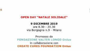Natale Solidale, luned' 9 dicembre open day di Valter Longo Onlus e Create Cures Foundation