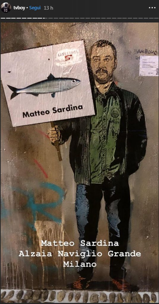 Matteo Salvini Sardina a Milano, opera dello street artist TvBoy