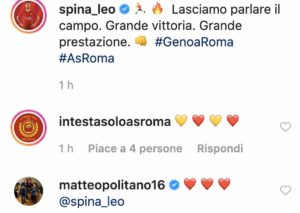 Roma, Spinazzola si sfoga su Instagram: "Lasciamo parlare il campo". Politano gli mette i cuoricini