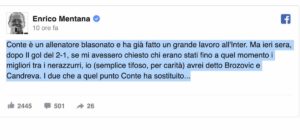 Lazio-Inter, Enrico Mentana critica Conte: "Ha sostituito i migliori"