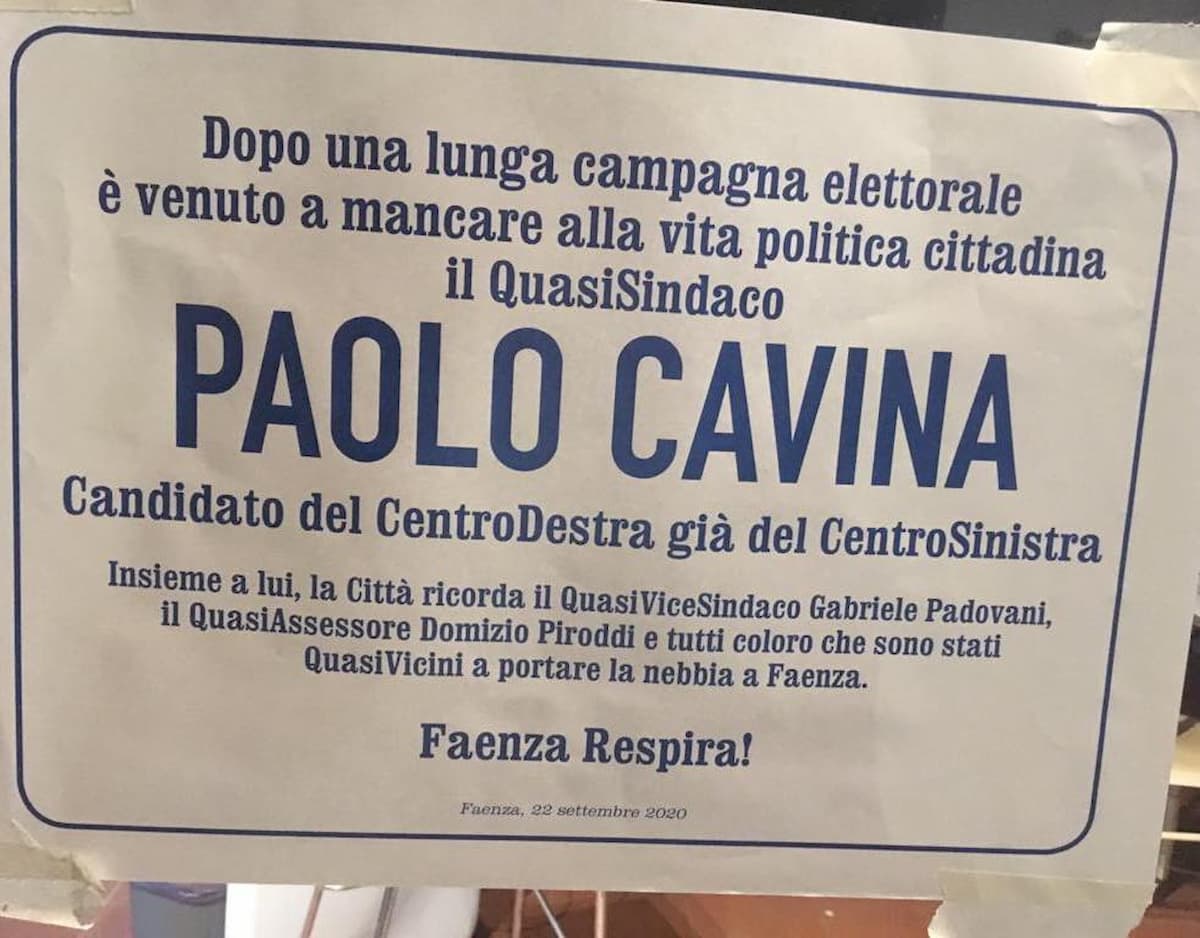 Faenza (Ravenna), finto necrologio per lo sfidante sindaco Paolo Cavina