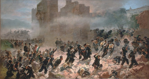 Porta Pia, i bersaglieri entranio a Roma. Il Piemonte completa l'annessione dell'Italia e la fine del Risorgimento con Garibaldi a Caprera.
