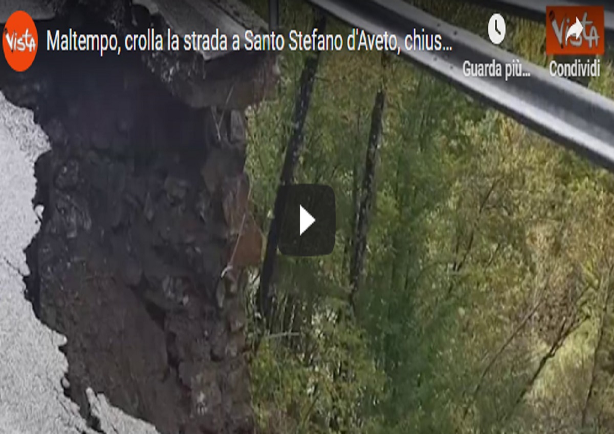 Maltempo Genova, crolla la strada a Santo Stefano d’Aveto VIDEO. Foto da video Vista