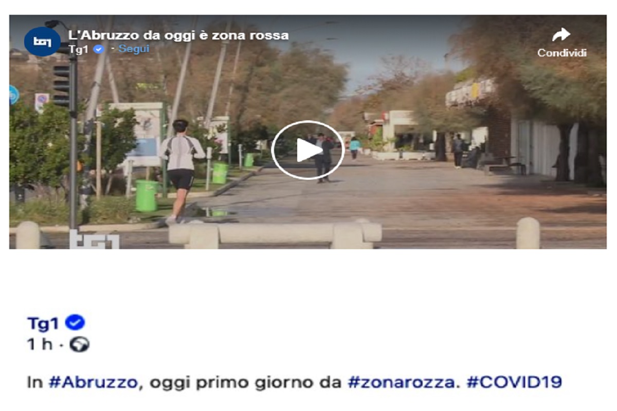 Abruzzo in zona rozza, la didascalia sbagliata del Tg1 su Facebook