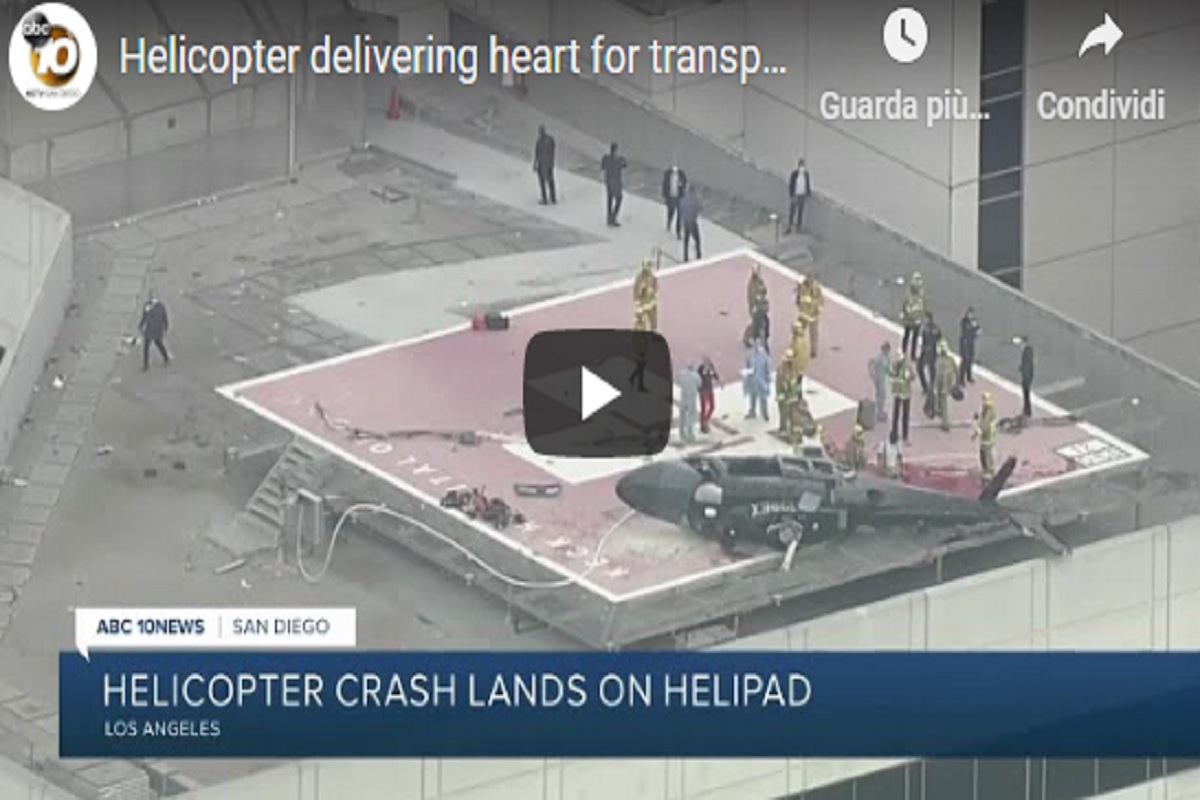 Los Angeles, elicottero con cuore di un donatore si ribalta. Medico prende l'organo ma.. inciampa e cade