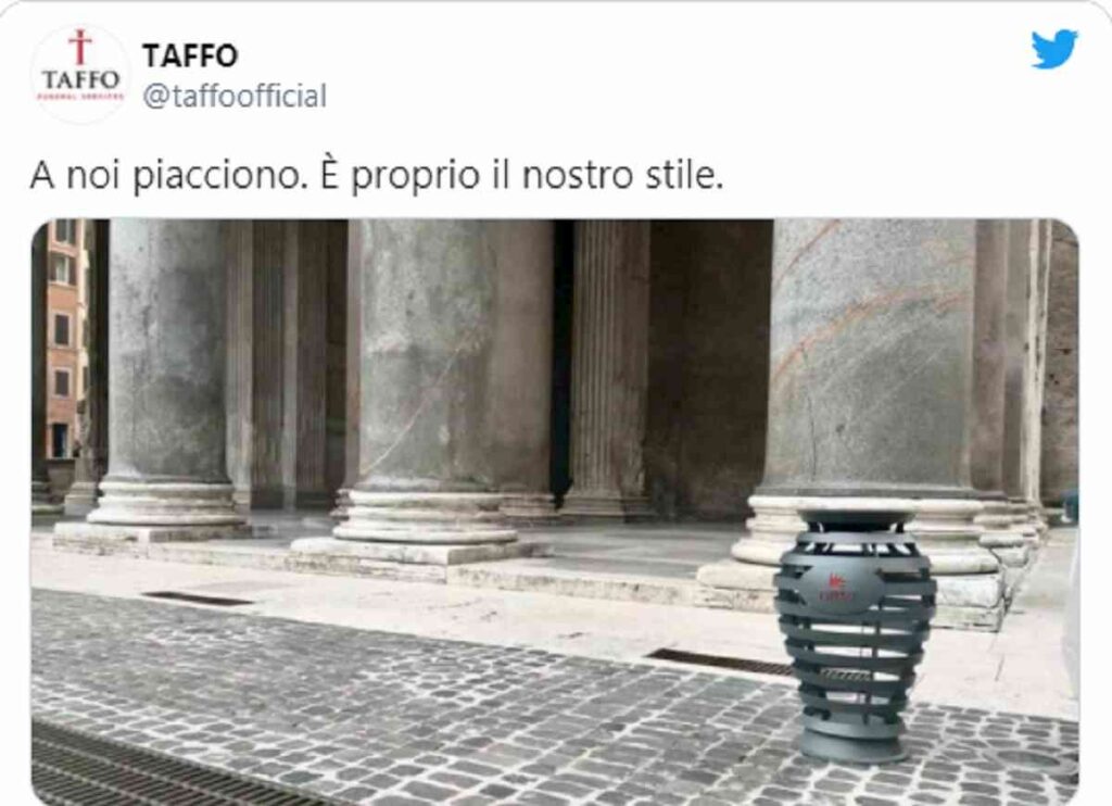 Taffo ironizza sui nuovi cestini a Roma