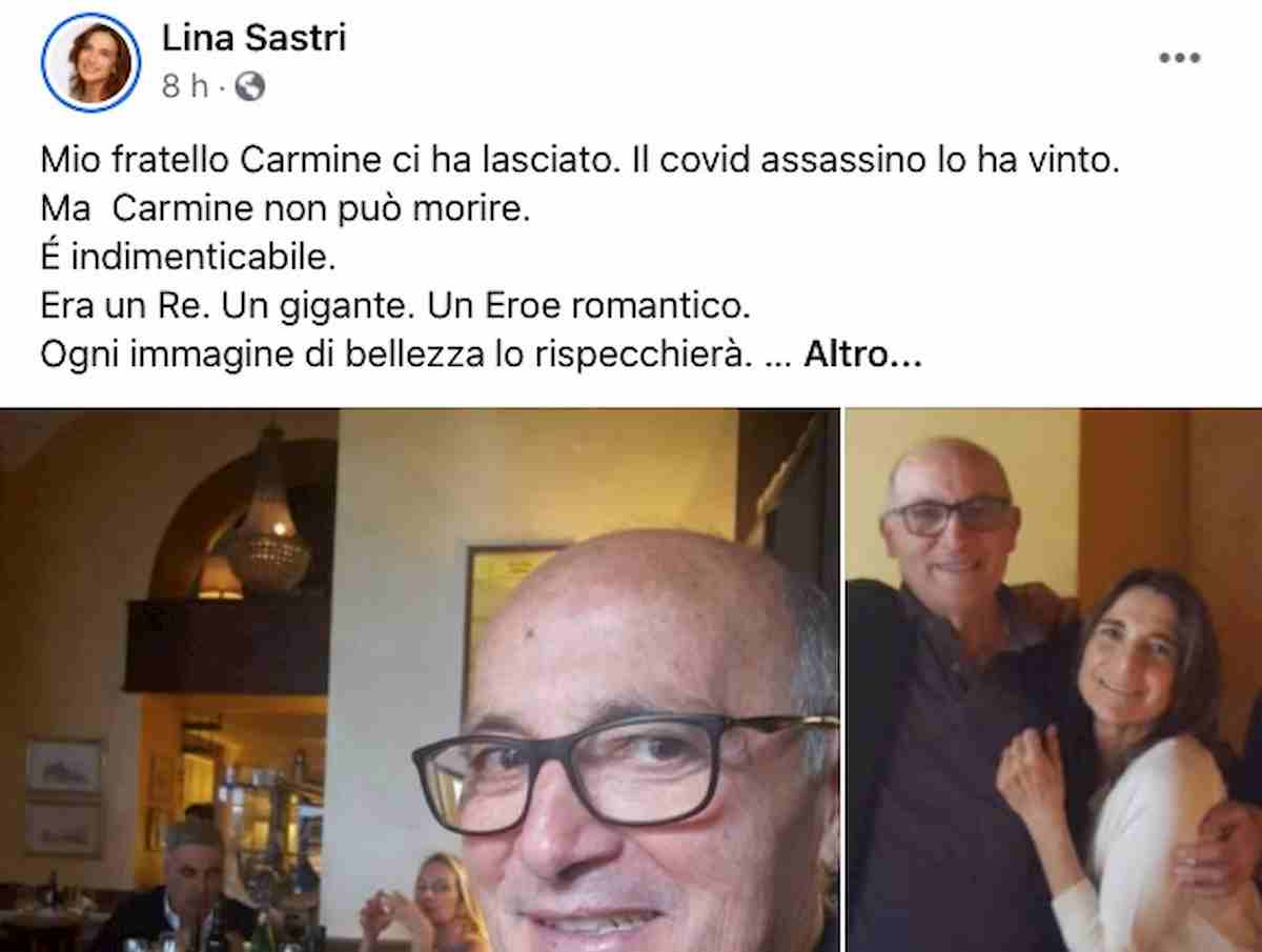 Carmelo 'Carmine' Sastri è morto per Covid, era il fratello di Lina Sastri. Il ricordo commovente social