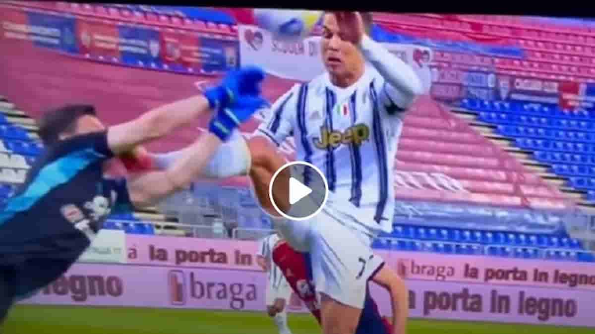 Cristiano Ronaldo, fallo su Cragno: andava espulso per il piede in faccia, l'hanno solo ammonito VIDEO