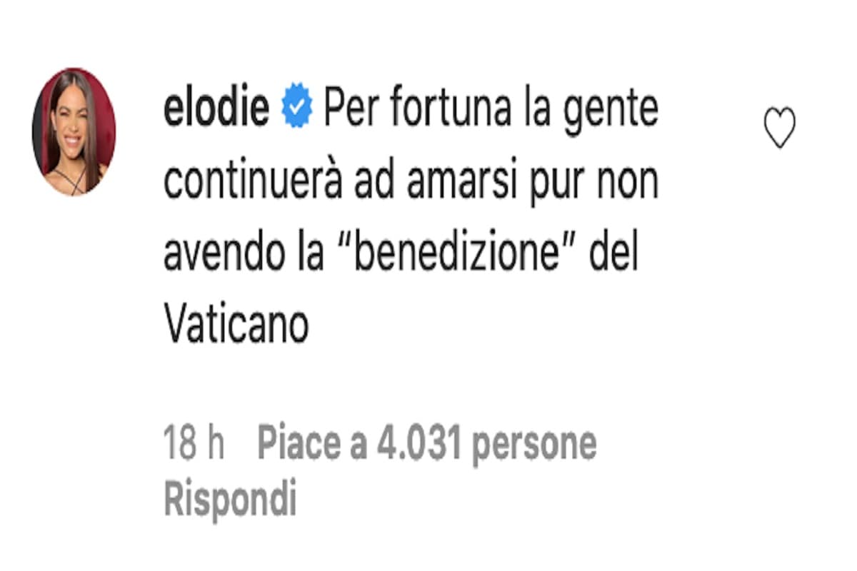 Elodie contro il Vaticano sulle benedizioni a coppie gay: “La gente non ne ha bisogno. Si ameranno lo stesso”