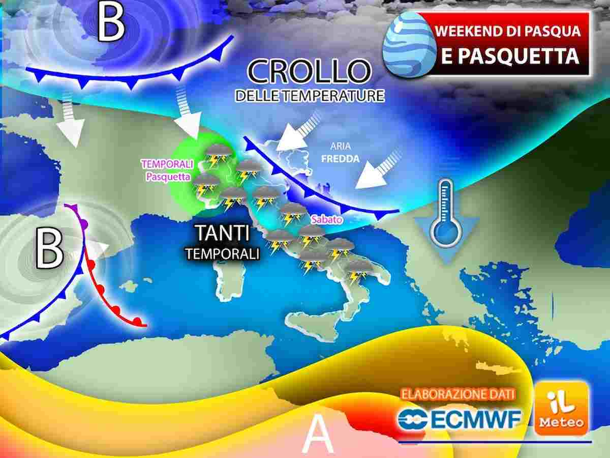 Meteo Pasqua e Pasquetta: arrivano due cicloni dal Nord Europa, tornano freddo e temporali
