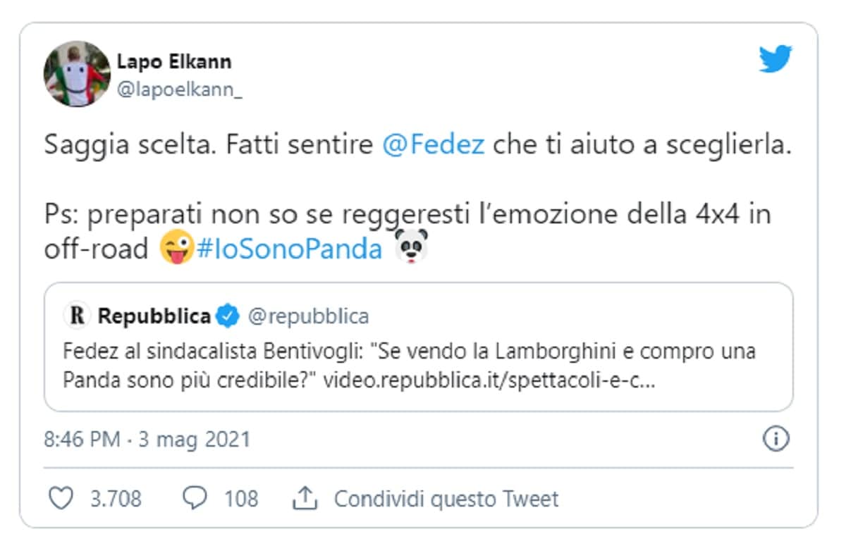 Lapo Elkann risponde a Fedez che vuole cambiare la Lamborghini con una Panda