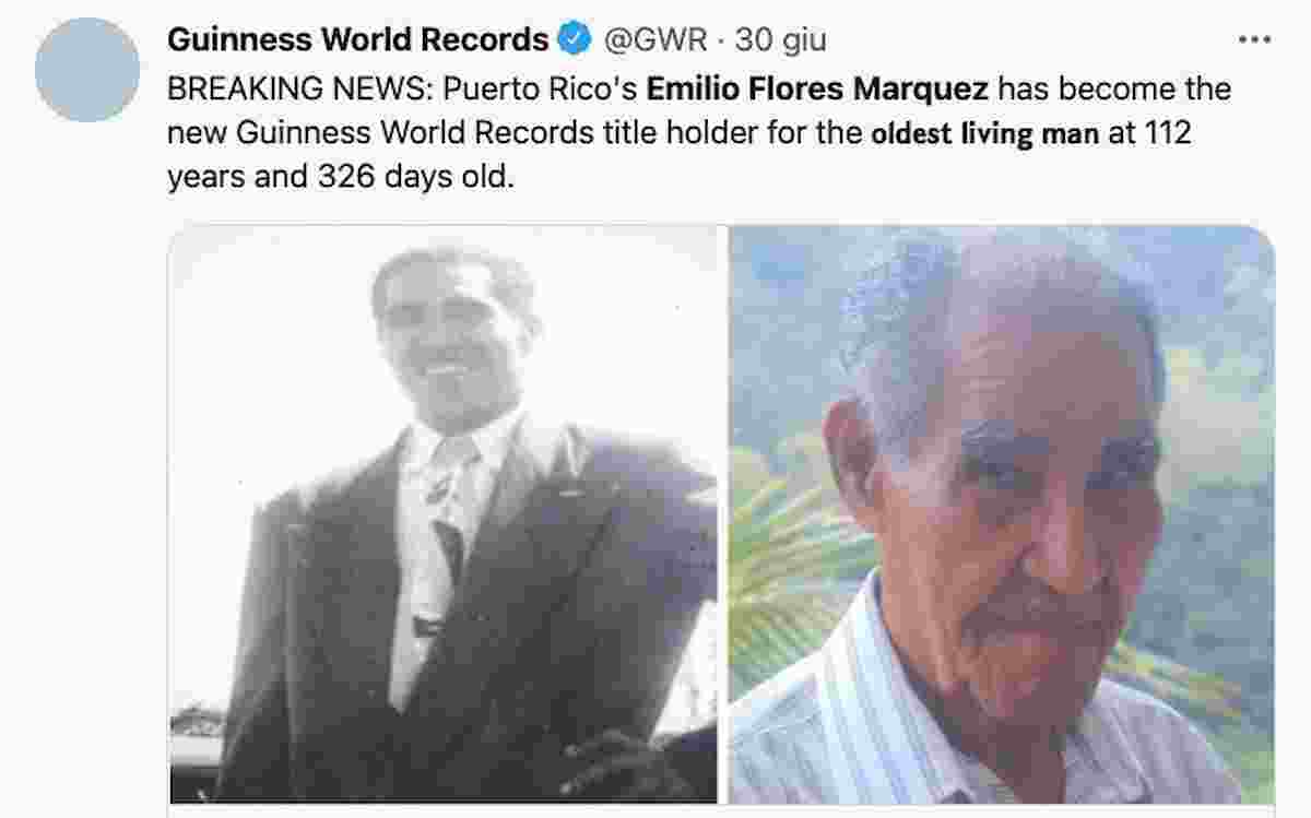 Emilio Flores Márquez è l'uomo più anziano del mondo secondo il Guinness World Records: ha 112 anni e 326 giorni