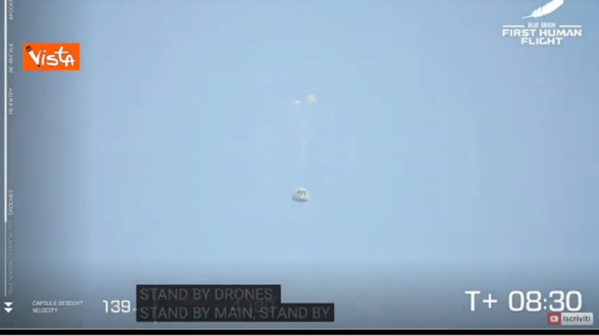 Jeff Bezos, video dell'atterraggio di Blue Origin: volo riuscito, 11 minuti nello spazio