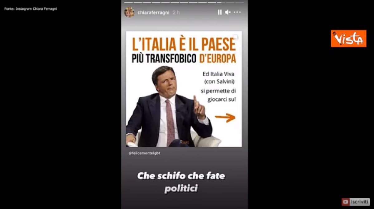 Chiara Ferragni contro Renzi sul ddl Zan: "Che schifo che fate". Lui replica, ma arriva Fedez VIDEO
