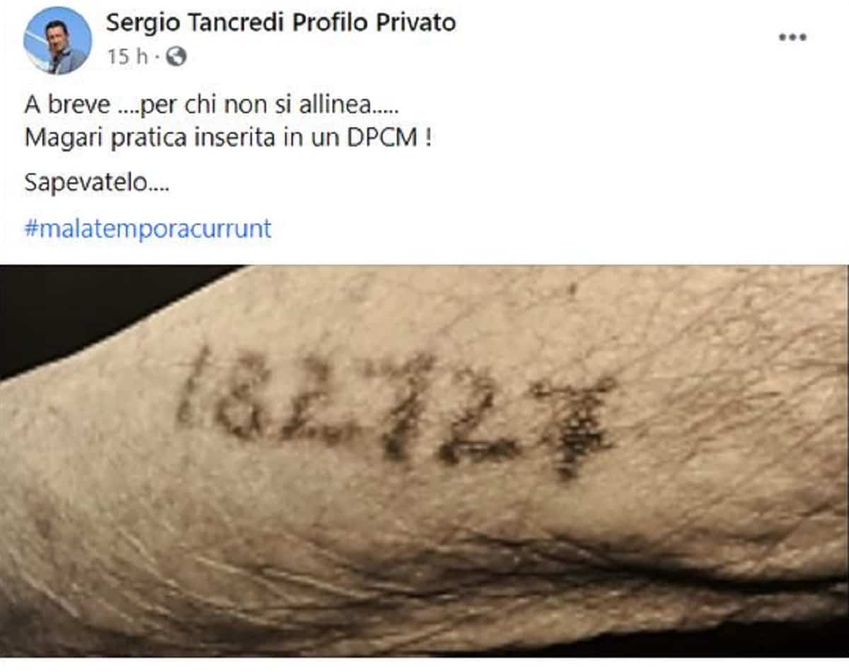 Green Pass come tatuaggio lager: il post del consigliere regionale siciliano Tancredi