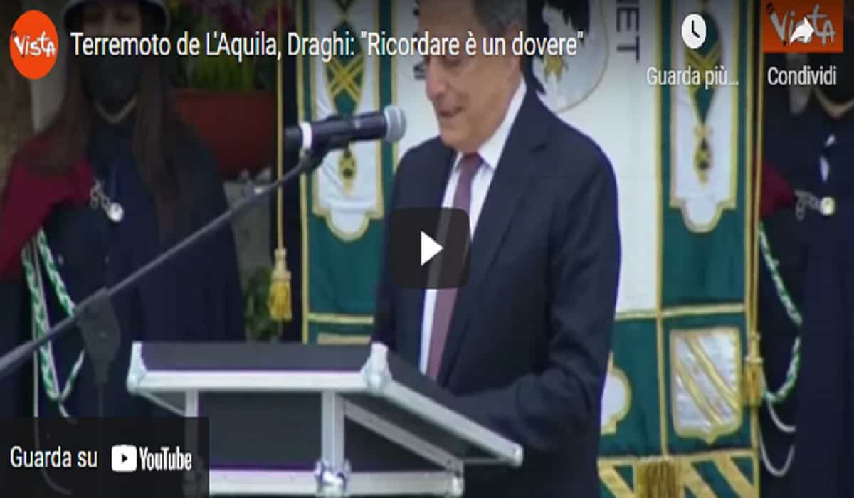 L'Aquila, Mario Draghi inaugura il Parco della Memoria: "Le 309 vittime sono 309 angeli"